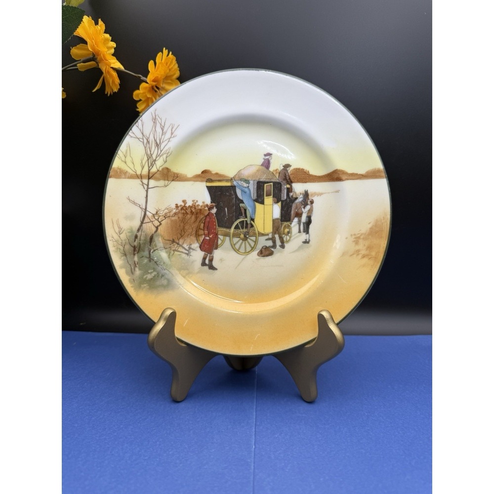 Vintage Royal Doulton Coaching Days 8" Salad Plate Yellow Green Brown England